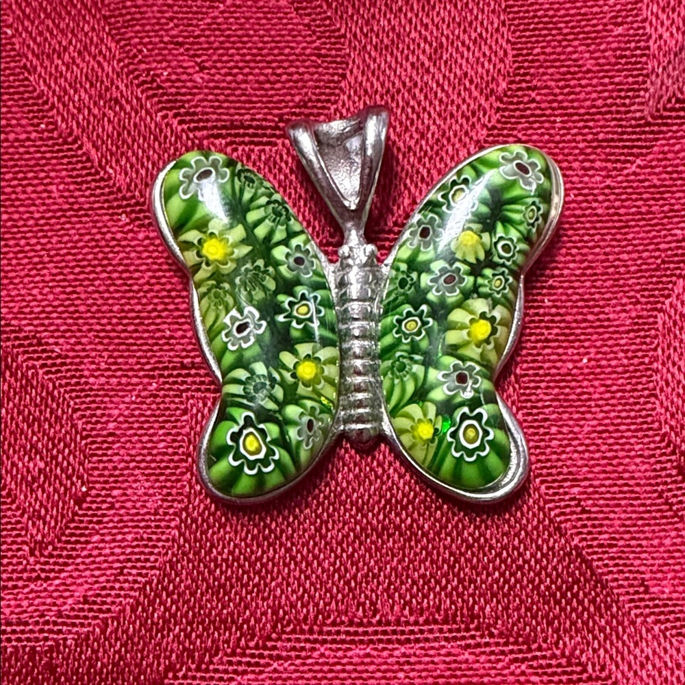 Stainless Steel Pendant Green Floral Butterfly Pendant
